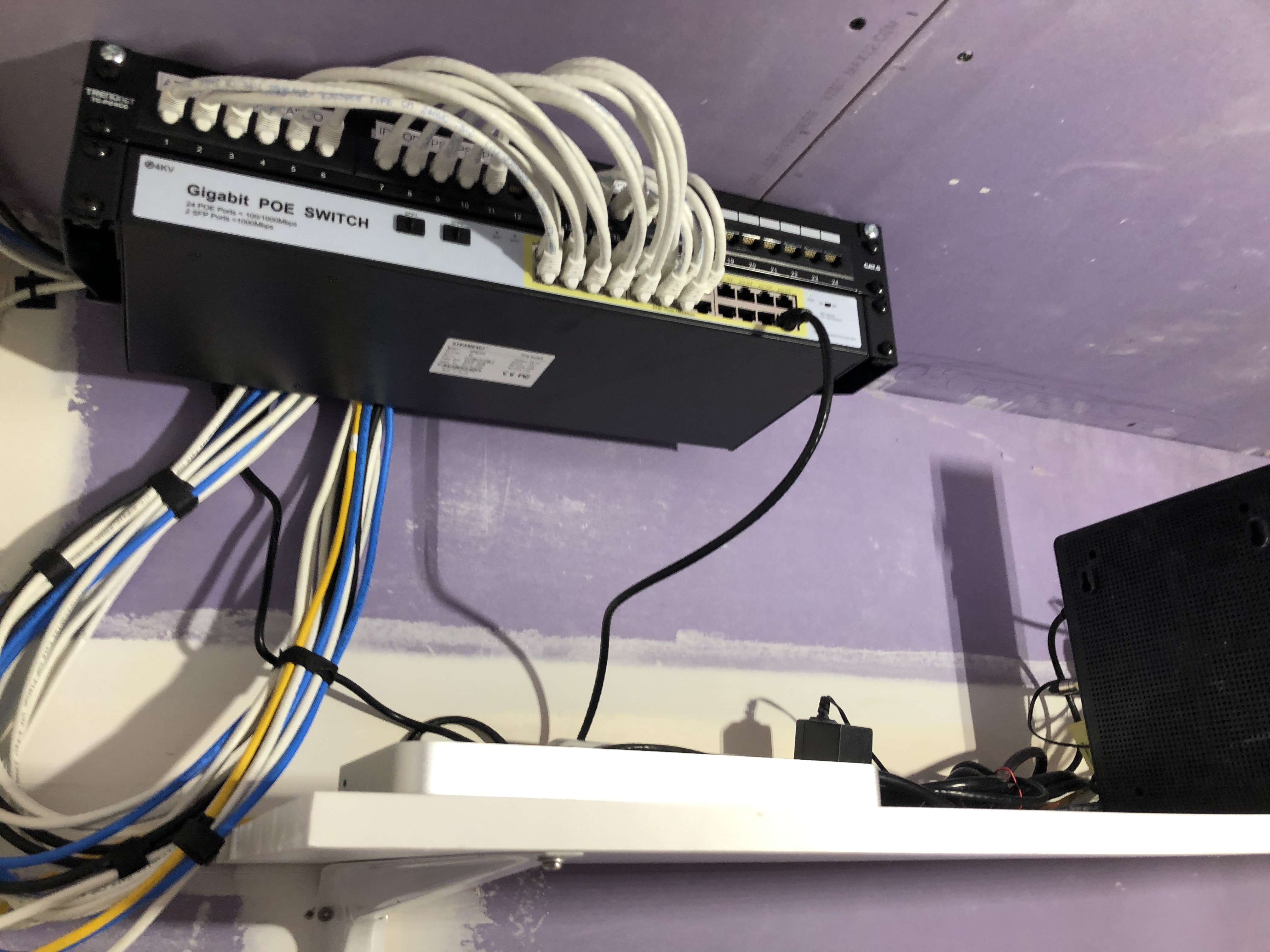 Wireless access points and networking gear staged for a point-of-sale installation